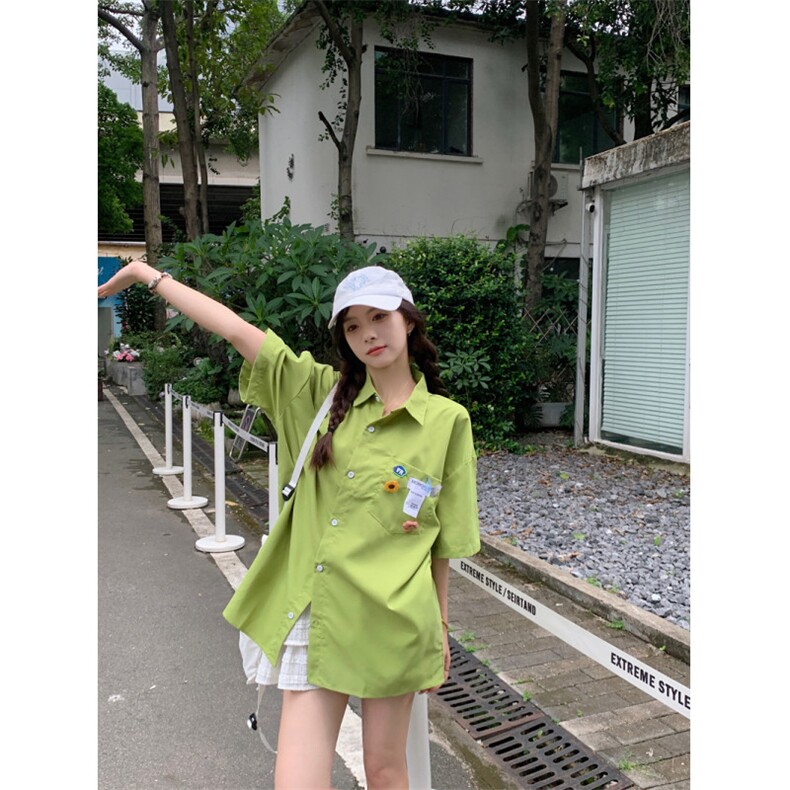 D647-P38夏季多巴胺亮色短袖衬衫小众设计感Polo领上衣服带胸针,男装T恤,星座911