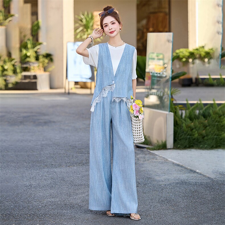高级设计感亚麻套装女2025夏季新款大气贵夫人时尚薄款马甲三件套,女装套装/套裙,尚娜萱