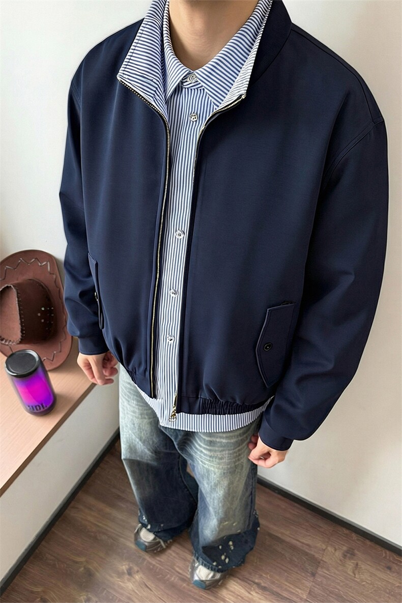 春季条纹拼接夹克美式立领时尚上衣外套男C64149-TP60108,男装夹克,电商A102