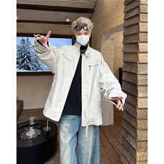 藏青色水洗牛仔外套男秋冬款美式复古立领工装哈灵顿夹克JK8968，男装工装外套，星座506