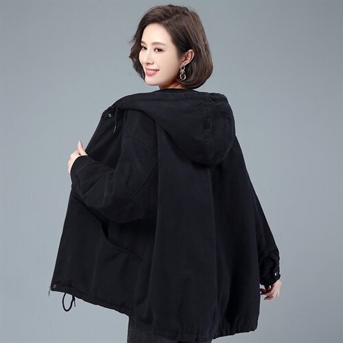 时尚宽松连帽加绒棉服女保暖显瘦短款外套冬季必备单品，女装棉衣/棉服，希欧阁