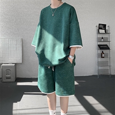TZ775-特P50控88新款撞色拼接假2件套装短袖短裤T恤大码百搭，男装休闲套装，电商A059