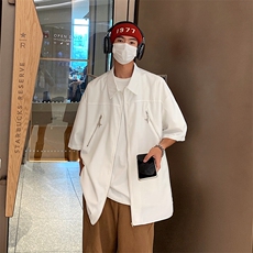 S2030-P38美式嘻哈风冰丝设计感拉链五分袖衬衫，男装衬衫，星座1501-1