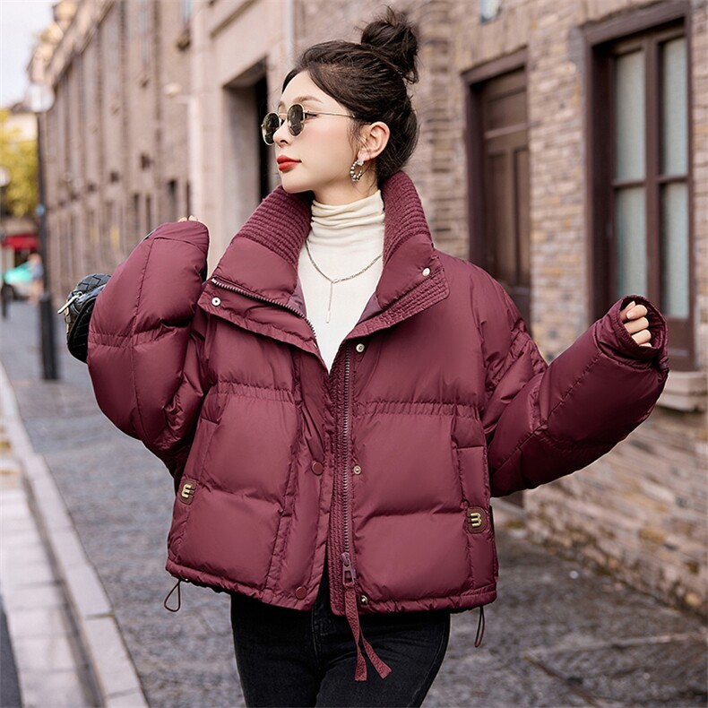 红短款加厚羽绒服女2024冬季新款小个子休闲洋气立领面包服,女装羽绒服,依如秀(原杭风阁)