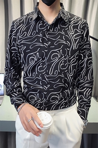 B216 CS8317 P55 2025秋装新款男印花长袖衬衫 社会风图片