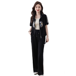 休闲运动套装女2024新款时尚绣花复古中式国风洋气显瘦开衫两件套图片