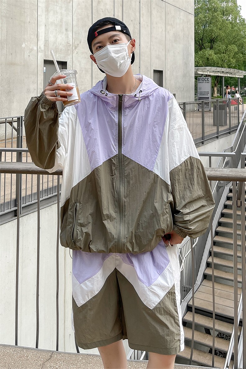 时尚连帽防晒套装男夏季运动风拼色防晒衣夹克XZ514-2-1607-P98,男装防晒衣,星座514-2(原B239)