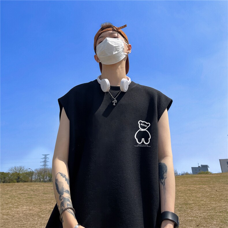 华夫格运动背心男夏季坎肩健身无袖马甲美式港风网红宽肩短袖潮牌,男装背心/马甲,星座508（原C305）