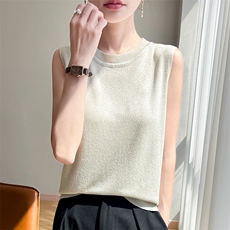 2025夏季气质优雅时尚百搭套头圆领无袖背心，女装背心吊带，萱芳婷羊绒