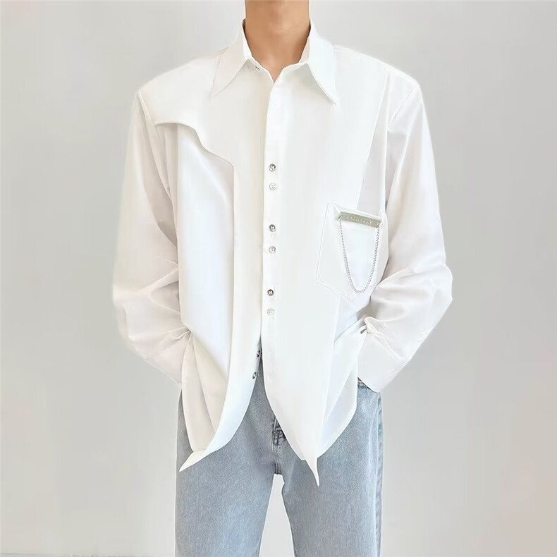 C249-P38秋季长袖链条衬衫男装ins百搭学生宽松复古韩版港风,男装衬衫,电商B323A