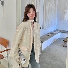 有货2026春米白色飘带毛毛西装外套2C317A-8507-P140-K228，女装西装，2C317A