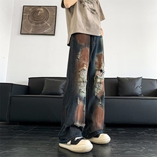 破洞脏洗牛仔裤男士韩版潮流高街帅气2024秋冬ins长裤RK2191-P46，男装牛仔裤，星座412-2