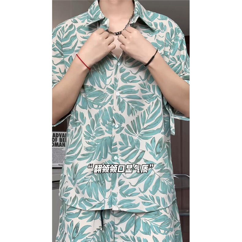 短袖衬衫男+短裤男套装男100%聚酯纤维M-5XL大码TZ78707P50控98,男装休闲套装,星座226-1