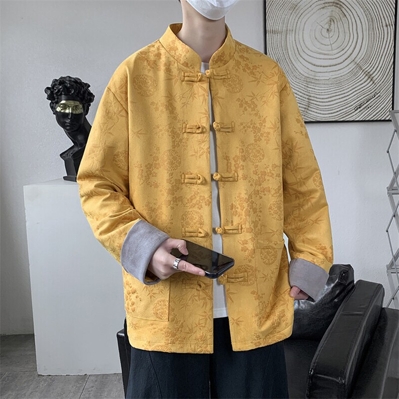 男士外套麂皮绒印花夹克盘扣立领唐装风XZ1512-2507-P85,男装夹克,星座1512