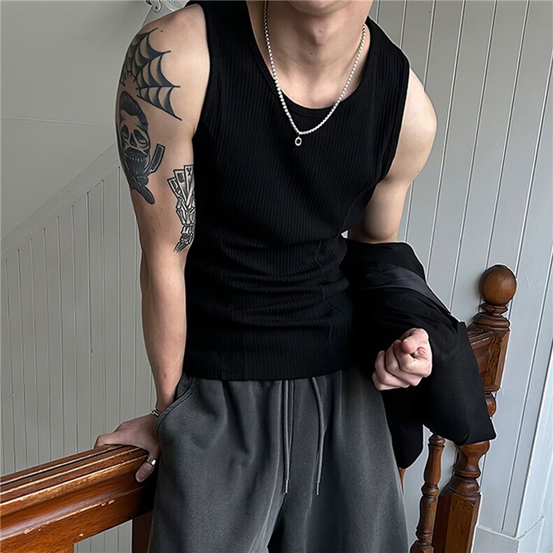 韩系修身背心男夏季圆领条纹无袖休闲运动背心YA16-P29,男装背心/马甲,星座208-5