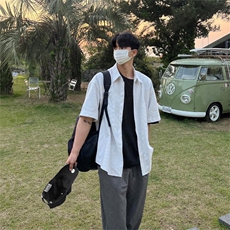 816B-CS003-P45中性风夏季学生休闲韩版短袖衬衫韩男，男装衬衫，星座816B