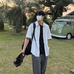 816B-CS003-P45 中性风夏季学生休闲韩版短袖衬衫韩男图片