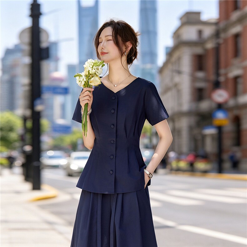 休闲时尚阔腿裤套装女夏装2026年新款收腰显瘦减龄气质干练两件套,女装套装/套裙,水衣源