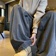 灰色弯刀工装裤男款春秋季美式高街宽松大码阔腿设计感休闲长裤子，男装休闲裤，电商B315