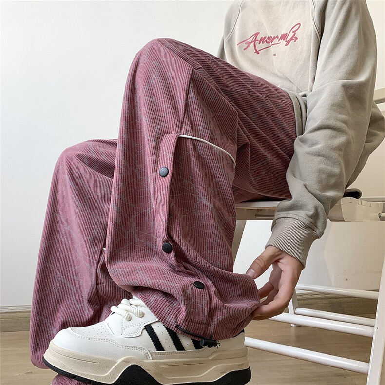 217-2-K2461-P50秋季灯芯绒休闲裤男痞帅扎染宽松直筒脏脏长裤子,男装休闲裤,星座217-2