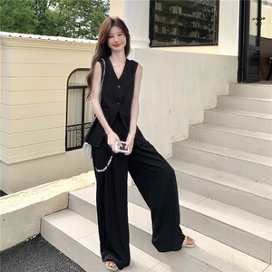 时尚套装吊带时尚宽松套装阔腿裤裤子气质垂感休闲图片