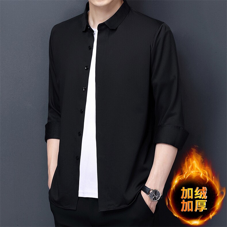 YL6911男士2023年冬季长袖加绒衬衫商务休闲修身衬衣P90图片