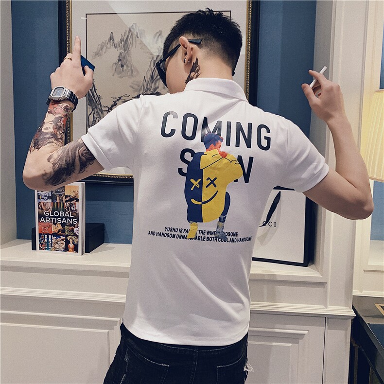 312A-537-P452021夏社会精神小伙短袖T恤男潮流翻领半袖POLO衫B,男装T恤,星座312A