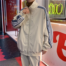 条纹排扣运动套装男港风ins潮流帅气宽松情侣装棒球服W1088-P70，男装休闲套装，星座412-2