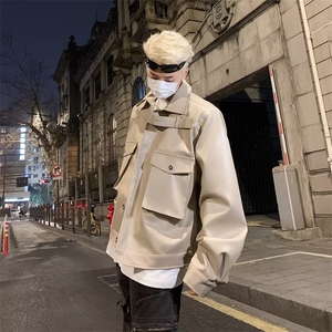 美式短款痞帅皮衣外套帅高街pu夹克男装垫肩机车上衣W5756-P78