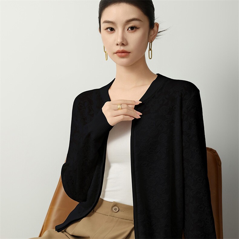 2025秋冬新款女羊绒衫100%纯羊绒POLO领简约开衫纯色休闲针织开衫图片