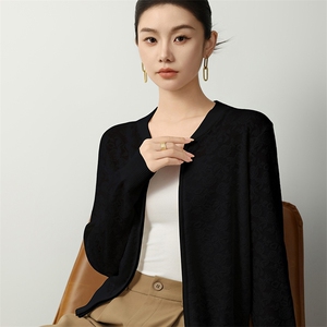 2025秋冬新款女羊绒衫100%纯羊绒POLO领简约开衫纯色休闲针织开衫图片