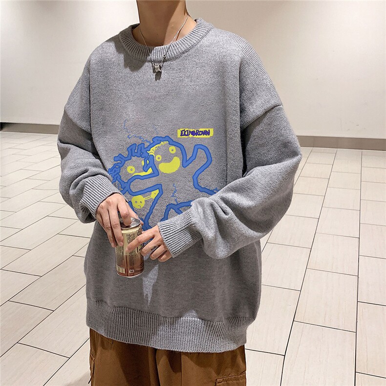1港风新款宽松休闲中性情侣潮流印花毛衣男外套7831P48加绒P55,男装针织衫/毛衣,星座226-2