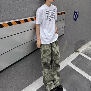 D7785-P50美式迷彩微喇休闲牛仔裤男宽松刺绣阔腿长裤潮-网图现货图片