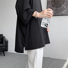 【现货】G2359-P23特M-5XL宽松冰丝顺滑垂坠t恤下摆开叉五分袖，男装T恤，电商D232