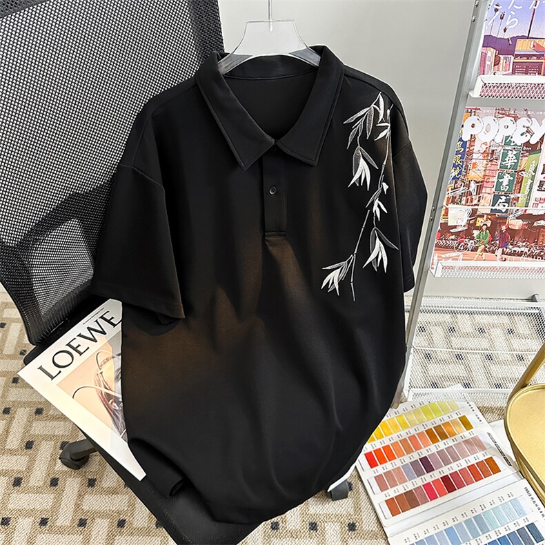 夏季中式刺绣风设计感翻领POLO衫男短袖休闲体恤潮POLO5054-P35,男装Polo衫,星座308B-1