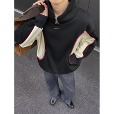 JY624-P53拼色长袖Polo衫男字母美式复古宽松半拉链卫衣网图，男装Polo衫，星座1501-3
