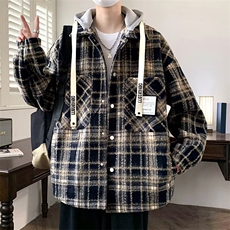 春秋季复古格子外套男百搭宽松大码连帽假两件夹克潮流HH689P74，男装夹克，星座1013-5