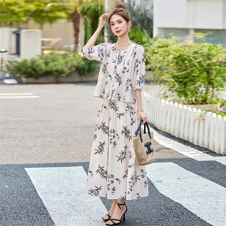 时尚休闲套装2025夏季新款女装印花宽松上衣半裙两件套裙LB2801,女装套装/套裙,罗得堡