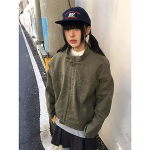 美式复古水洗帆布纯棉工装夹克宽松休闲潮流百搭拉链外套图片