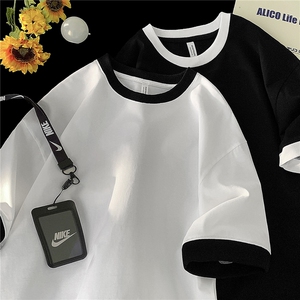 重磅美式速干简约撞色拼接不规则男短袖X416B-1-DT3037-特P28限48图片