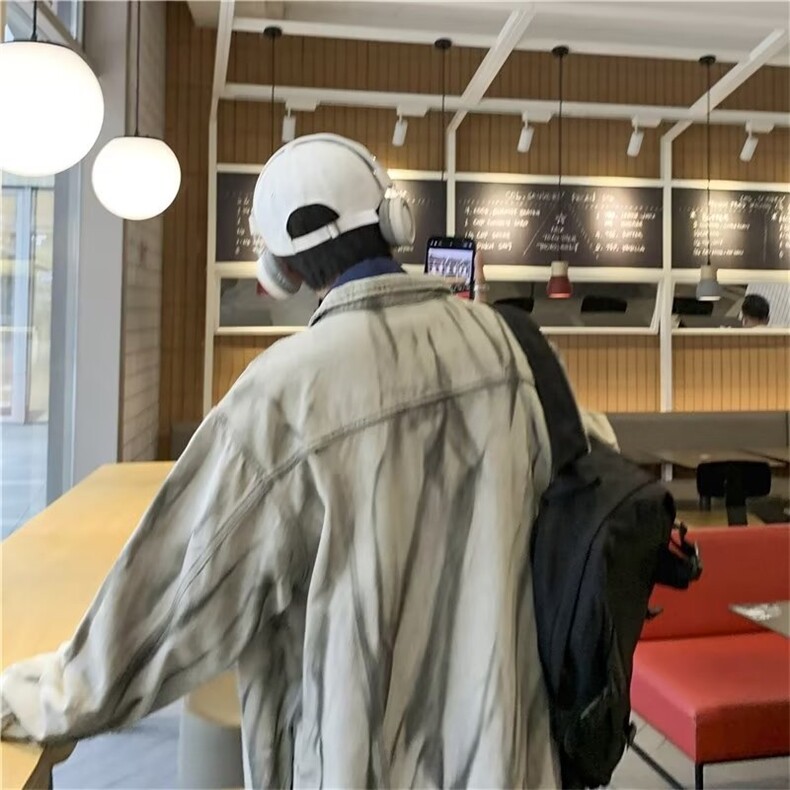 高街扎染牛仔外套男港风宽松痞帅上衣春秋潮牌个性休闲工装夹克,男装工装外套,星座1210-1