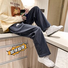 2025冬季港风加绒加厚休闲裤宽松大码直筒裤蓝色GK21-1-P55,男装卫衣,电商B277A（原A068）