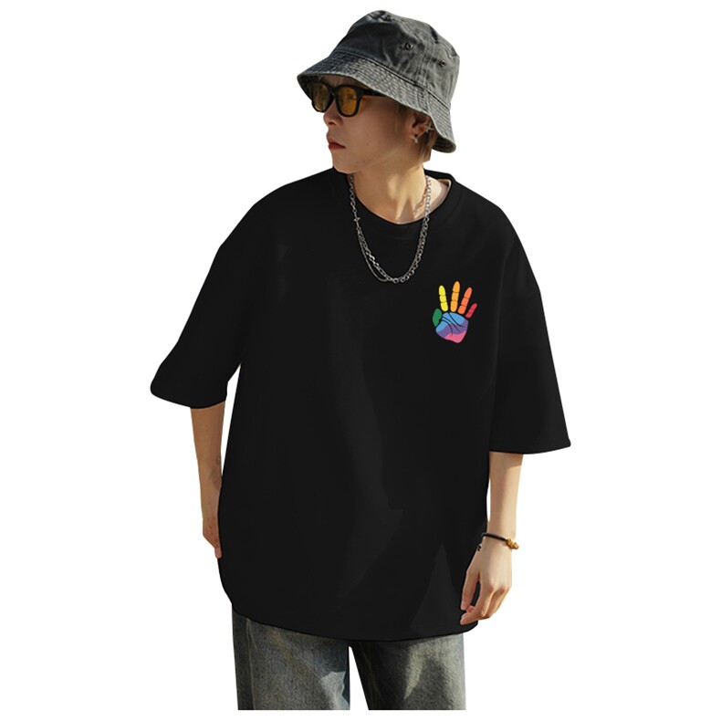 2025夏季美式复古圆领潮牌情侣宽松纯色半袖A068-NAWY17-TP38，男装T恤，电商A068