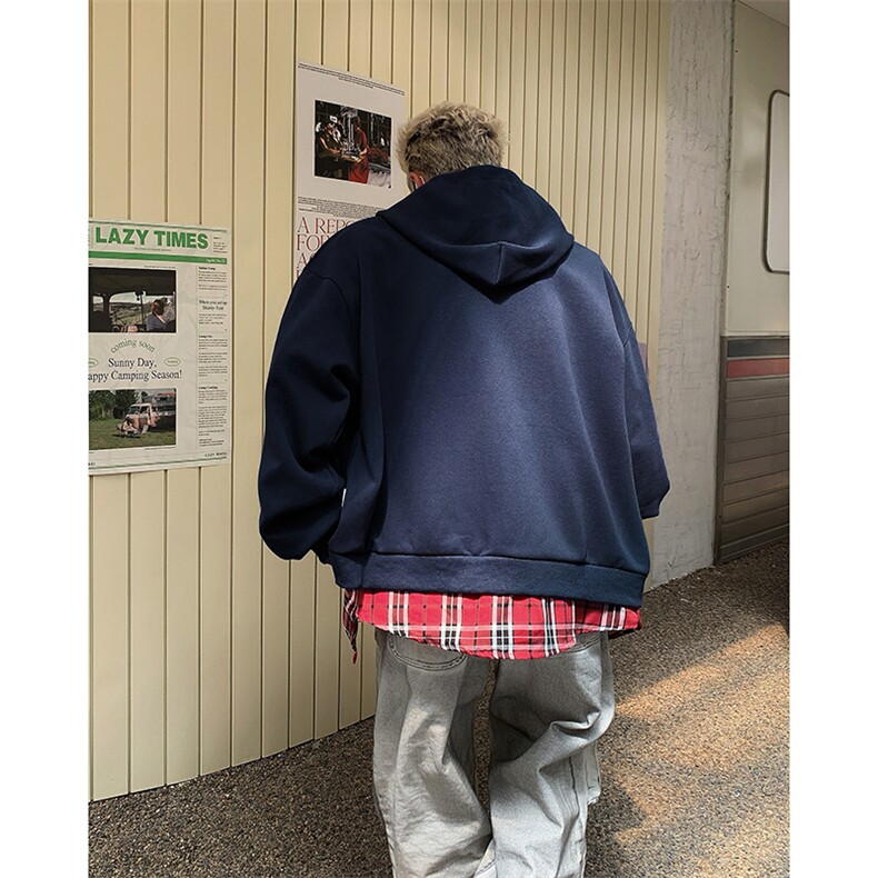 美式街头假两件拼接格子连帽卫衣男女休闲百搭外套印花Y7488-p58,女装短外套,星座1008