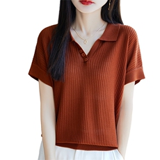 夏季新款时尚气质短袖针织衫女修身显瘦百搭休闲上衣，女装针织衫/毛衣，郡淞羊绒