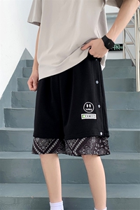 夏季新款港风大码腰果花排扣刺绣笑脸假两件短裤M-5XL-DK2203-P45图片