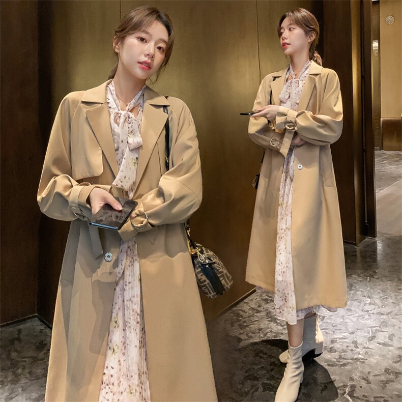 ByYou2025春季新款高级感中长款卡其色风衣外套女英伦风休闲大衣,女装风衣,依多米