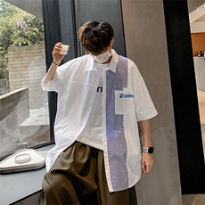 拼色条纹短袖衬衫-cs301-p35，男装衬衫，电商A020