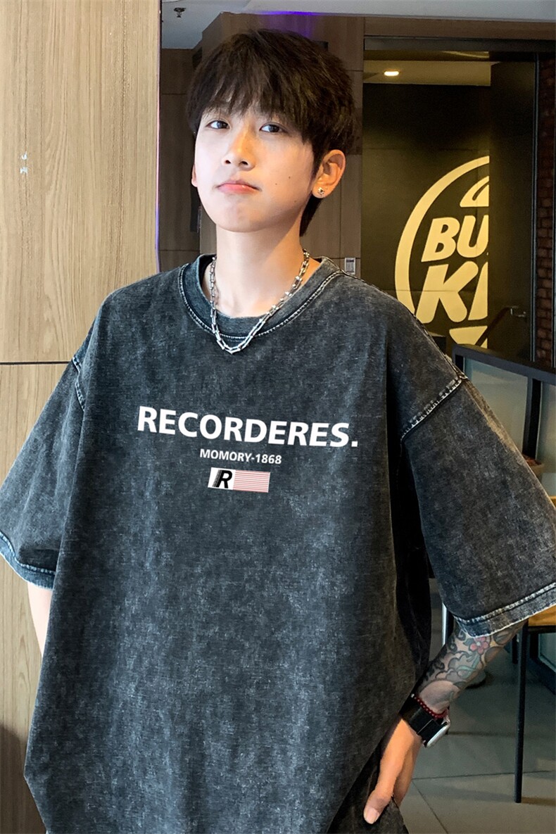 ！2025夏季新款男士潮牌水洗短袖T恤宽松半袖XT148P35,男装T恤,电商B220