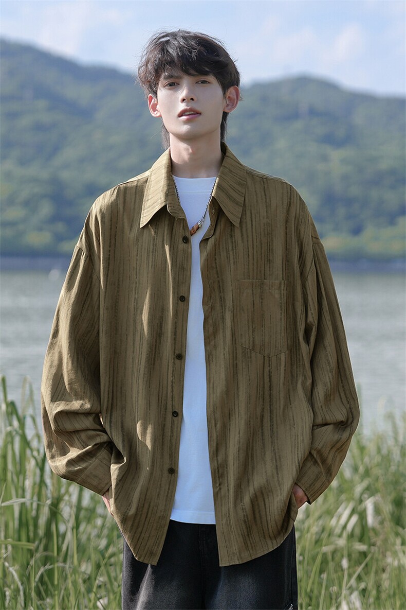 白色扎染长袖衬衫男款夏季轻薄透气垂感衬衣薄款冰丝翻领防晒外套,男装衬衫,电商A001-1